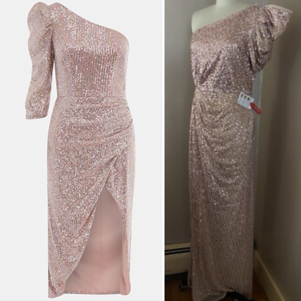 Mac Duggal Pink Sequin One-Shoulder Cocktail Gown